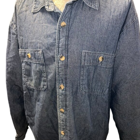 Wrangler Men LG Faux‎ Fur Lined Long Sleeve Button Down Blue Denim Shirt - Picture 6 of 8
